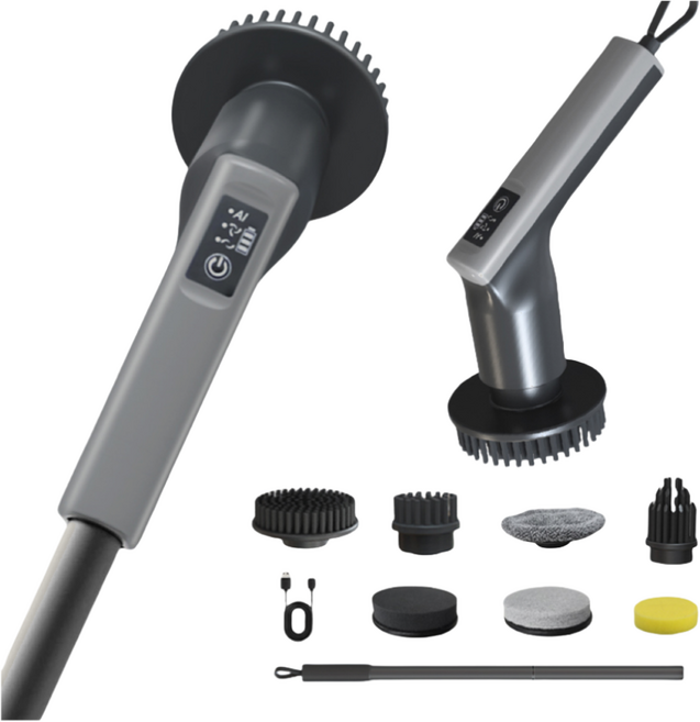 RichMagic 독일 AI 주방 욕실 가정용 무선 전동 부러쉬 클리너 7in1 디지털 디스플레이세트, 블랙