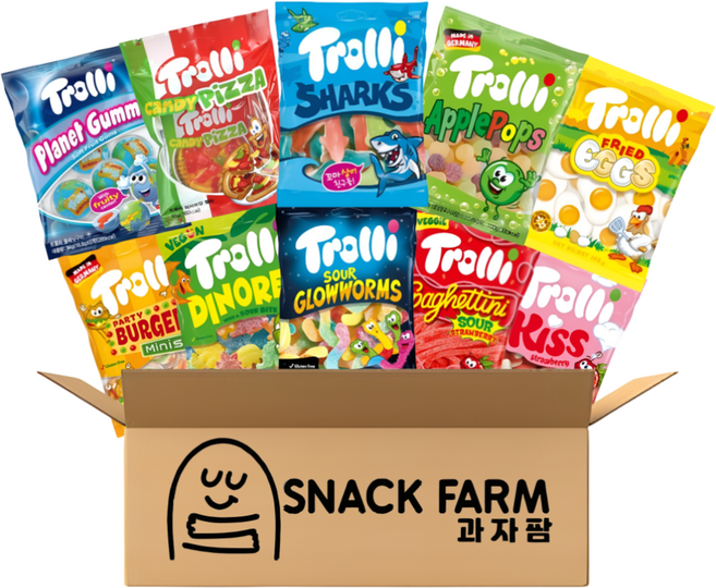 [과자팜]수입젤리 트롤리 젤리 10종세트 Trolli 종합선물세트(사우어구미+키스+스파게티니+다이노렉스+버거+피자+플래닛+애플향팝스+상어모양+계란후라이)사무실 탕비실 간식, 1개, 100g