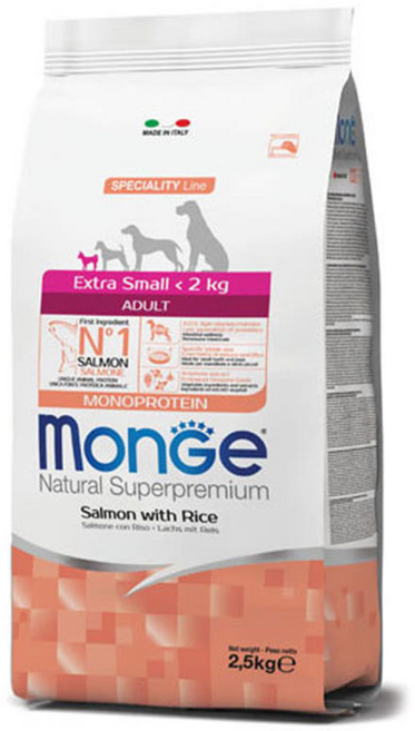 [DOG]몬지 내추럴 슈퍼프리미엄 엑스트라스몰 어덜트 연어와 쌀 2.5kg, 1개, 연어+쌀