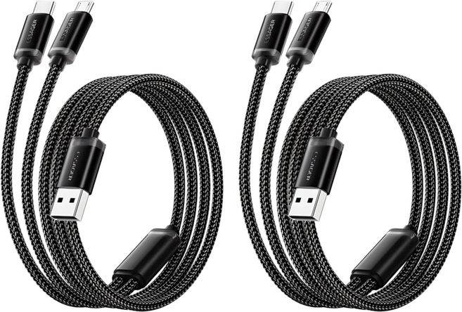 Essager 2in1 A to C타입/마이크로5핀 멀티 고속충전 케이블, 2개, 블랙, 1.2m