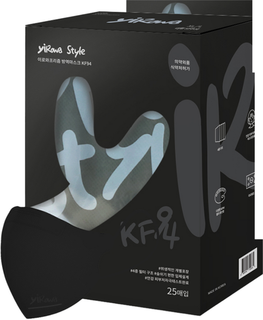 이로와 KF94 새부리형 마스크 대형, 25매입, 2개, 블랙