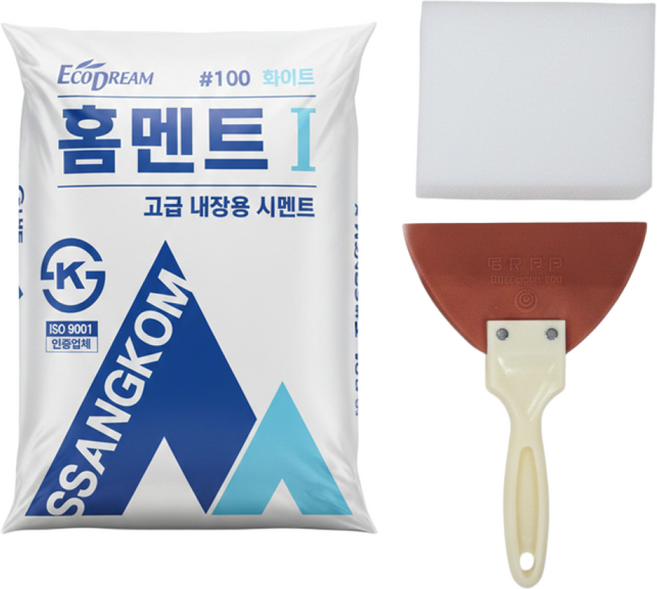 쌍곰 홈멘트 줄눈시멘트 백색2kg + 고무헤라 + 스펀지, 1세트