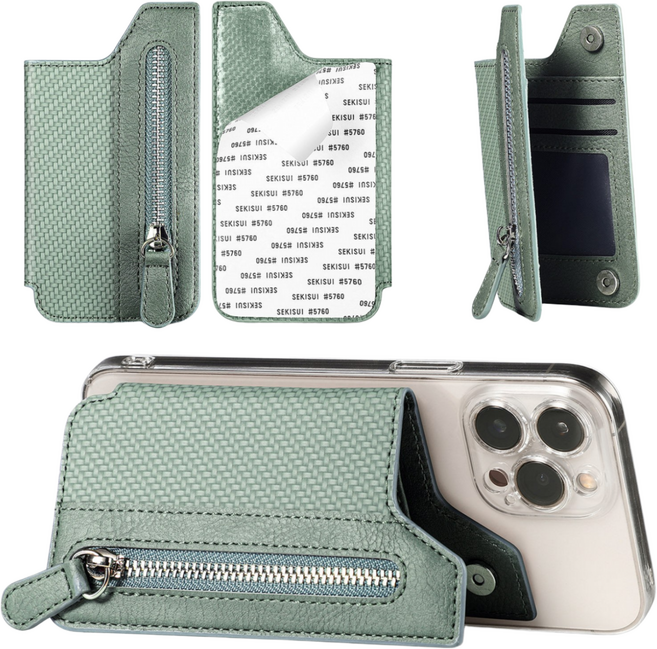 제이템 핸드폰 후면 부착 카드 수납 거치대형 포켓 카드지갑, 1개, 그린