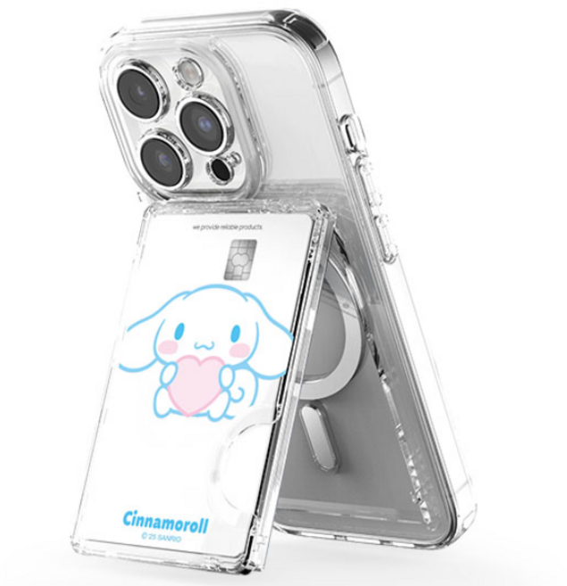 산리오 투명 마그네틱 멀티 스탠드 카드지갑(맥세이프 호환), 1개, 하트_시나모롤