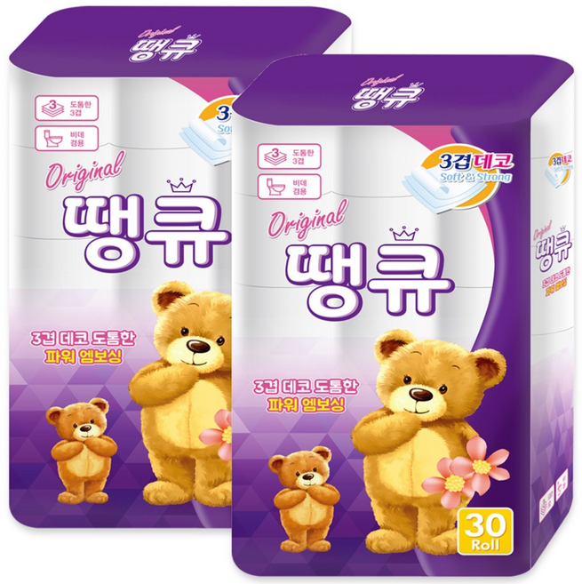 땡큐 오리지널 두루마리 휴지 화장지 3겹 14M (4팩), 120롤, 1세트