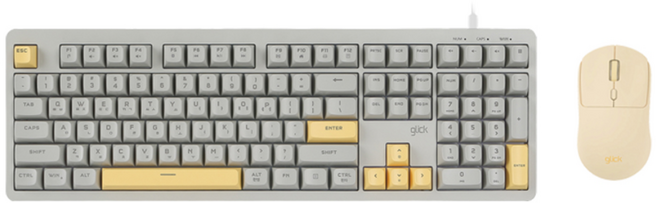 지클릭커 사무용 108키 풀윤활 멤브레인 무소음 유선 키보드 마우스 세트, 일반형, 크레용 옐로우, OPK115