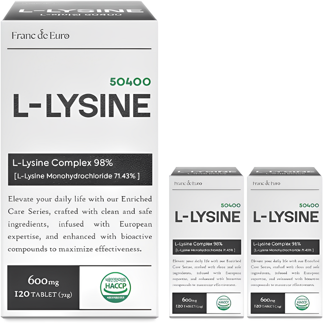 [주원료 98%] L 라이신 50400 베타글루칸 엘리신, 3개, 120정
