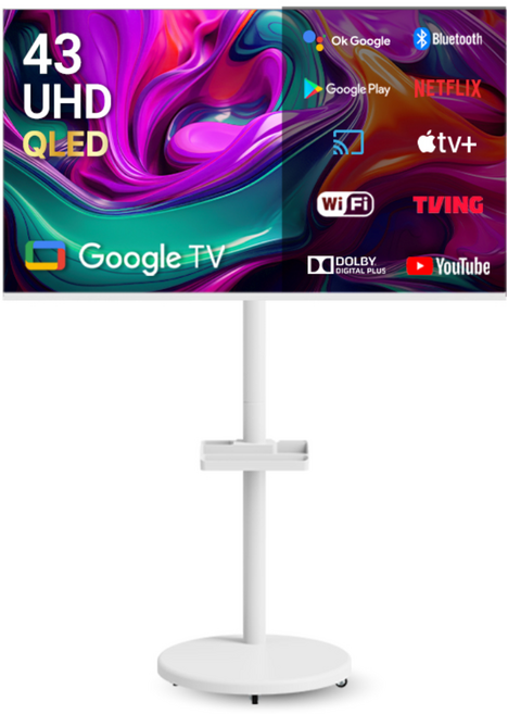 무빙큐빅스 화이트에디션 43인치 4K UHD QLED 삼탠바이미 퍼스트 셋트 이동식 스마트TV 삼텐바이미 중소바이미, 고객직접설치, 스탠드형, 109cm(43인치)