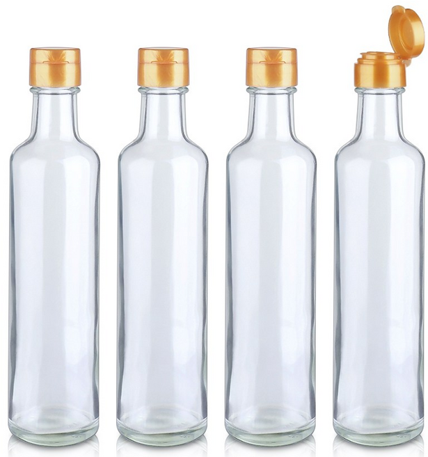 경진기업 유리병 원형기름병 300ml(A) 소캡 기름캡 골드 4개, 300ml
