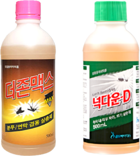 넉다운 D 더존맥스 유제 500ml 초강력 동물용 살충제 축사 돈사 양계장 분무 연막 농약사 동물병원 농자재 마트 판매 납품 제품, 넉다운-D 500ml, 1개