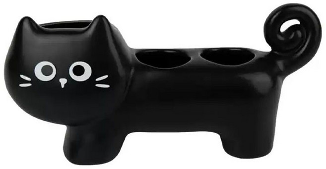 블라제스 고양이 세라믹 욕실 전동 칫솔 거치대 치약 꽂이, 1개, 블랙