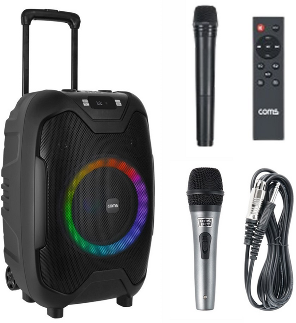 컴스 이동식 블루투스 무선 마이크 앰프 LED, +유선마이크 1개