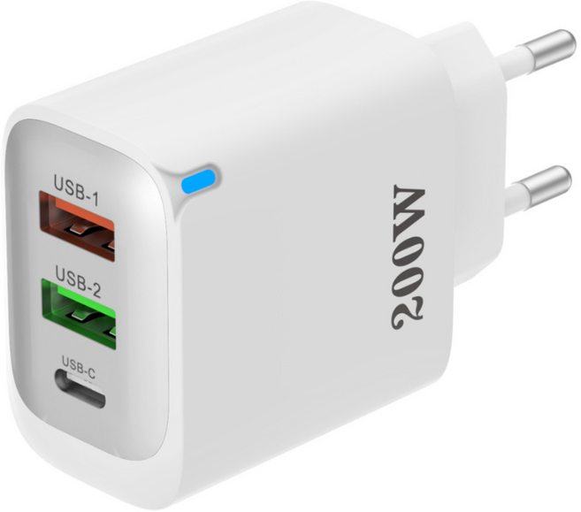 200W 초고속 충전기 3포트 2USB+1PD type-c, 1개, 화이트