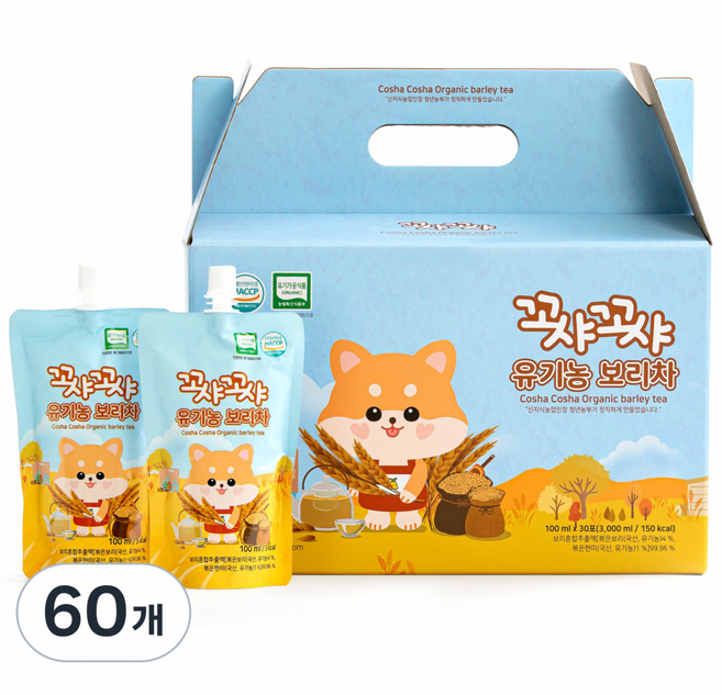 꼬샤꼬샤 유기농 보리차, 60개, 100ml