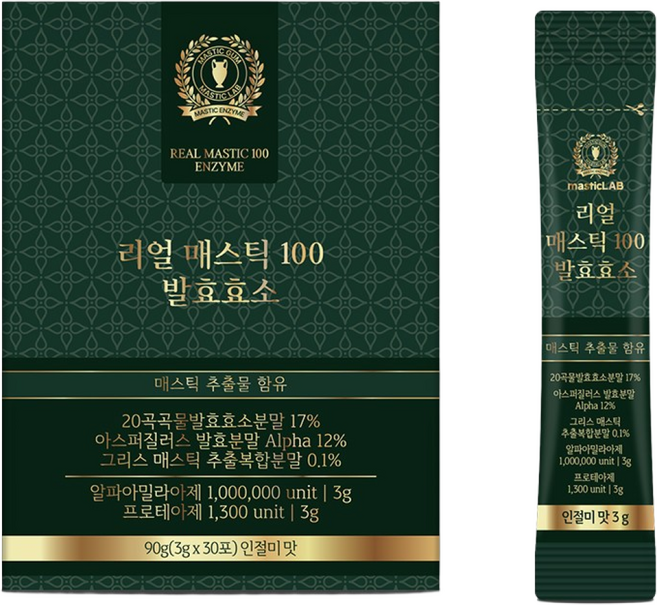 진짜 리얼매스틱100발효효소 매스틱검 함유 곡물 소화효소 (3gx30포) 1박스, 30회분