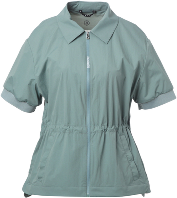 [보그너] 여성 시보리 배색 반팔 짚업 점퍼