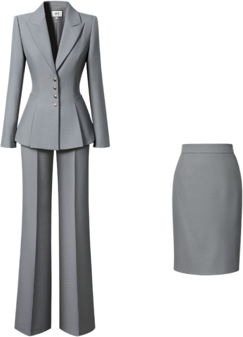 그루밍 (grooming)여성 세련된 슬림핏 회색 프로복 판매부 작업복 정장 투피스 세트