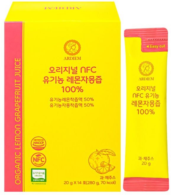 아르디엠 오리지널 NFC 유기농 레몬자몽즙 100% 착즙 레몬 자몽 원액, 1개, 280g