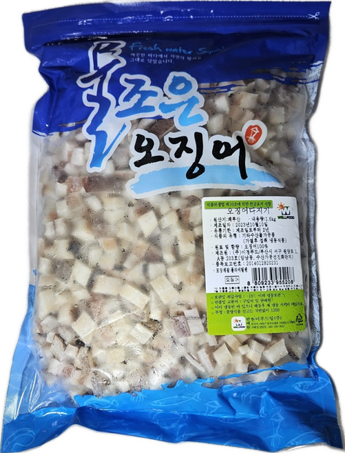 오징어 다지기 1.6kg 다진오징어 손질 냉동 깍뚝 파전 볶음 토핑 콩나물국밥, 1개