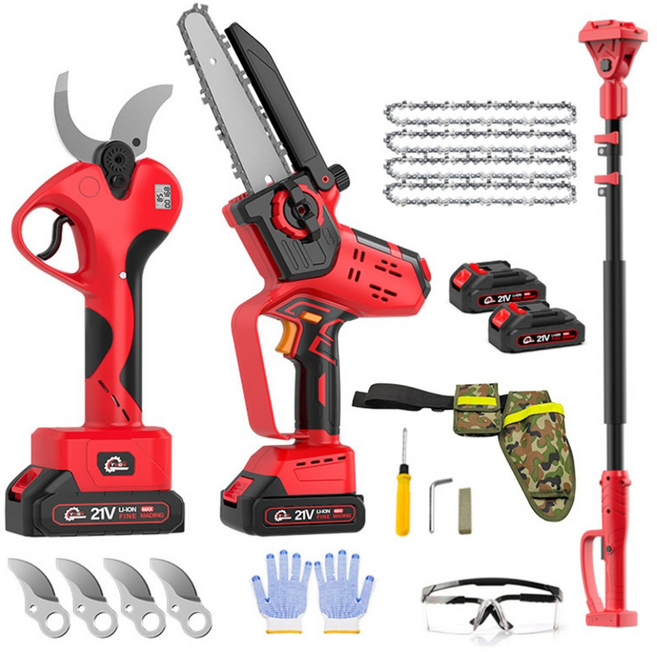 YUON 독일기술 충전식 다용도 20.32cm 무선 전기톱 연장 장대 무선 전동 가지치기 전지 가위 3IN1 BLDC 21V 풀세트+전용가방 톡톡365, 1개