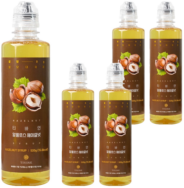 티바인 제로슈가 헤이즐넛 시럽, 520g, 5개