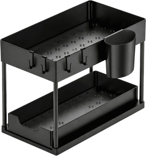 클릭핏 좁은공간 슬라이딩 2단 바스켓 틈새 선반, 블랙, 1개