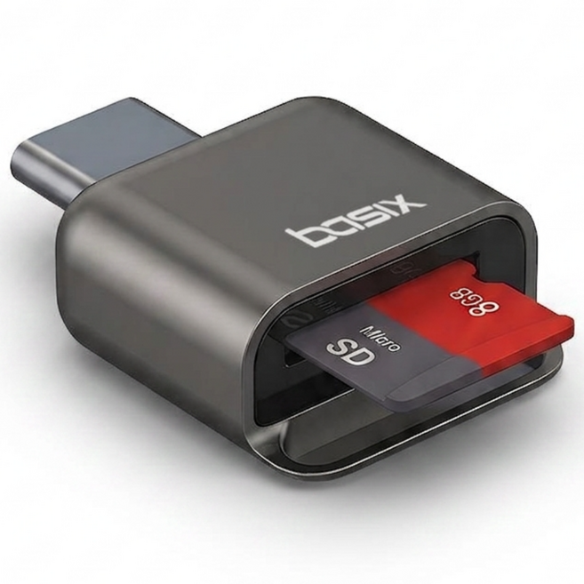 베이식스 C타입 micro SD카드리더기 메탈바디 아이폰 갤럭시 노트북 호환 블랙박스리더기 + 열쇠고리, 1개, TF메모리 리더기
