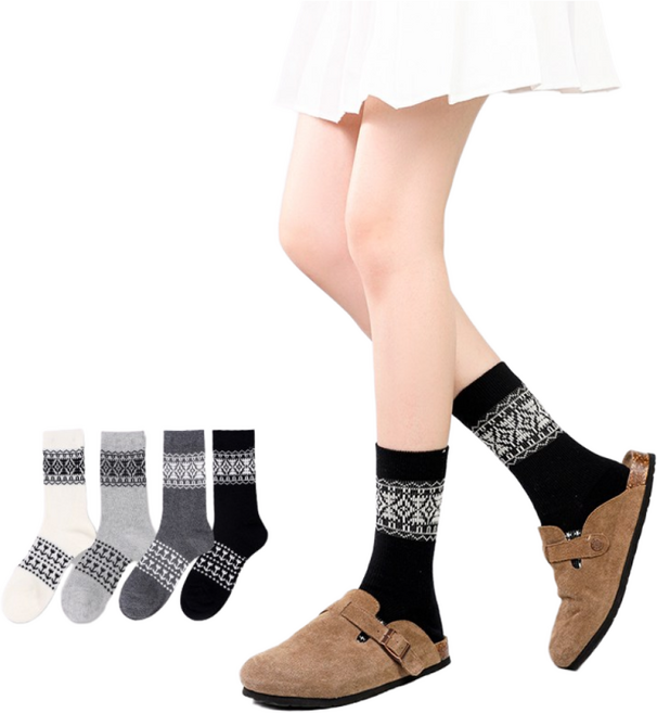 속쿠 여성 양말 4족 세트 장모면 95% 이상 보풀방지 올풀림방지 고탄력 데일리 패션 양말