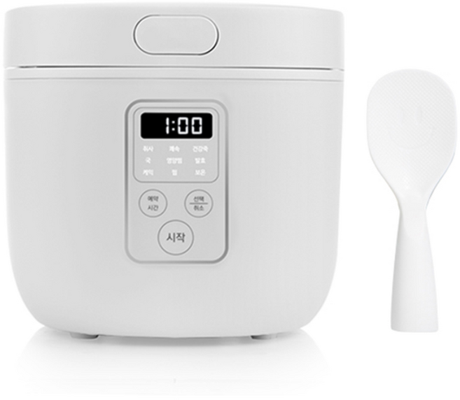 [1등급] 파스텔 디지털 미니밥솥+주걱포함 1~3인용 캠핑 혼밥 자취 마이콤 전기밥솥, 화이트+주걱+계량컵