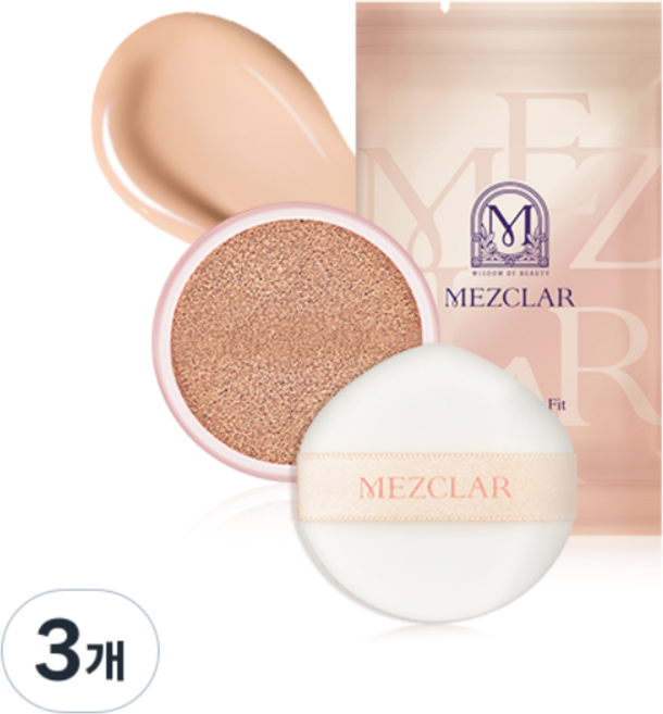 메즈클라 스킨케어 에어 핏 커버 쿠션 (SPF+ / PA++++), 23호리필, 3개