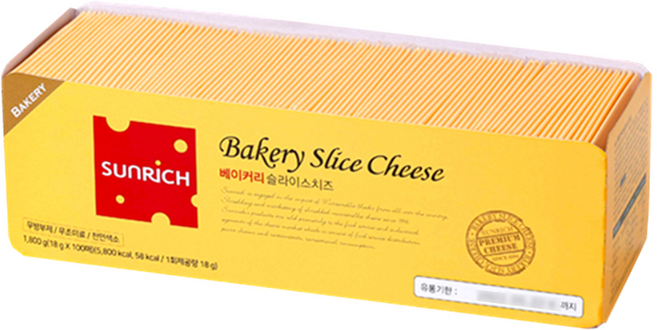 썬리취 베이커리 체다 슬라이스치즈 1.8kg 냉장, 100개, 18g