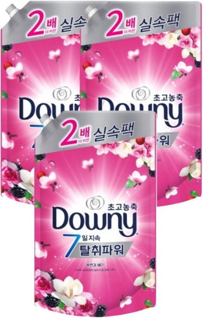 다우니 탈취파워 초고농축 섬유유연제 목련과베리 리필, 1.6L, 3개