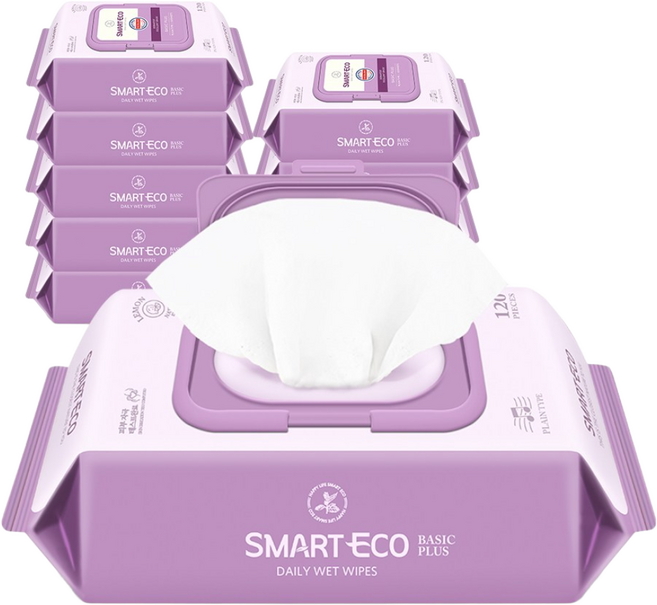 스마트에코 베이직플러스 캡형 120매X10팩 대용량 아기물티슈, 43g, 120개입, 10개
