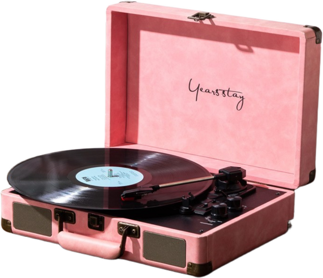이스턴 블루투스 스피커 턴테이블 10와트 휴대용 LP플레이어 복고감성 축음기, 핑크, RE-1