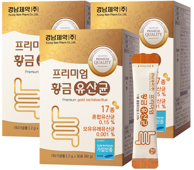 [경남제약] 프리미엄 황금 유산균 2g X 30포 3개월분, 3개, 60g