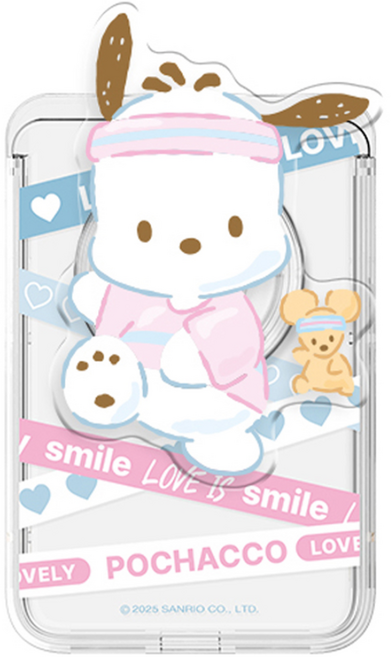정품 산리오 LOVE LINE 투명 아크릴 스마트톡 맥세이프 슬라이드 카드지갑, 1개, 포차코