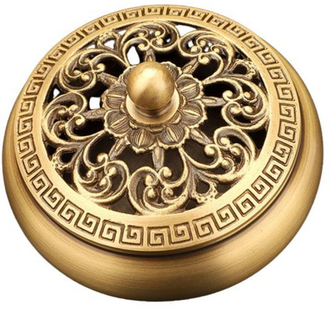 구리 향로 연꽃 쌍어 용봉 상운 향로 200g 뉴타임즈, 금빛 연꽃 뚜껑, 1개