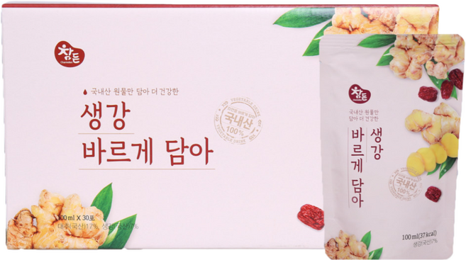 참든 생강차 생강즙 유기농생강즙 생강바르게 담아, 100ml, 30개