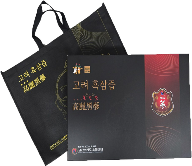 금산인삼 흑진맛 고려 흑삼액 60포 + 부직포 가방 벤처인증기업, 60개, 100ml