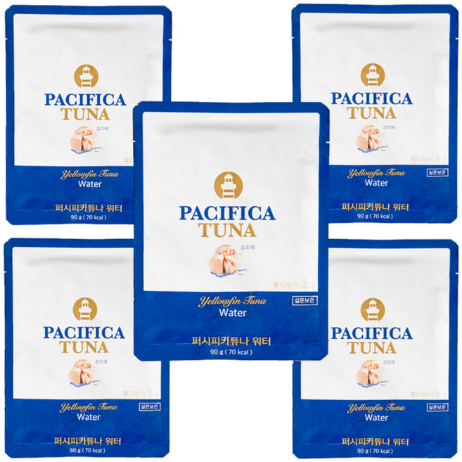 퍼시피카튜나 황다랑어 저칼로리 워터 참치 파우치 90g, 5개