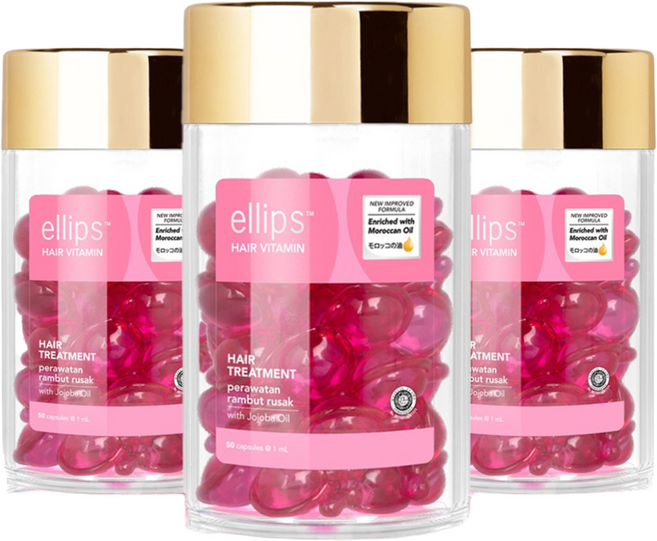 엘립스 헤어 에센스 비타민 오일 (핑크) 헤어 트리트먼트 위드 호호바, 3개, 50ml