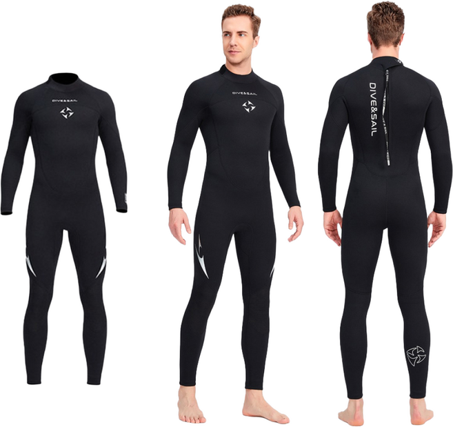 DIVE&SAIL 남성용 다이빙슈트 3mm 서핑수트 수영 프리다이빙 웻슈트 서핑복 잠수복, 블랙