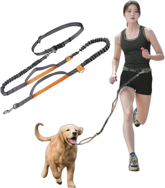 와글토이 강아지 리드줄 핸즈프리 길이조절 목줄, 1개, 레몬옐로우