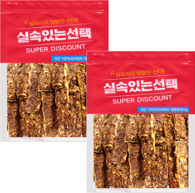 강아지 오리육포 목살육포 대용량300, 300g, 2개, 오리목살육포