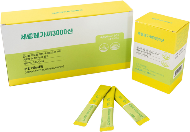 물에타먹는 레몬맛 비타민c 3000mg 분말스틱 90포 3개월분 / 세종메가씨3000산, 3개, 135g