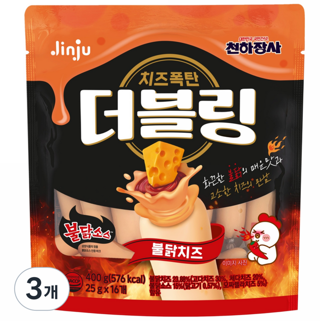 더블링 천하장사 더블링 불닭치즈, 400g, 3개