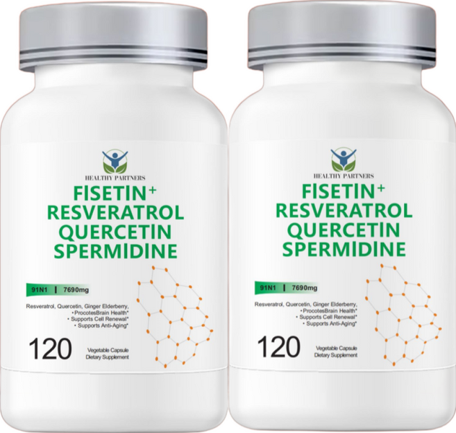 피세틴 트랜스 레스베라트롤 스퍼미딘 퀘르세틴 엘더베리 강황 아쉬아간다 고함량 복합체, 2개, 120정
