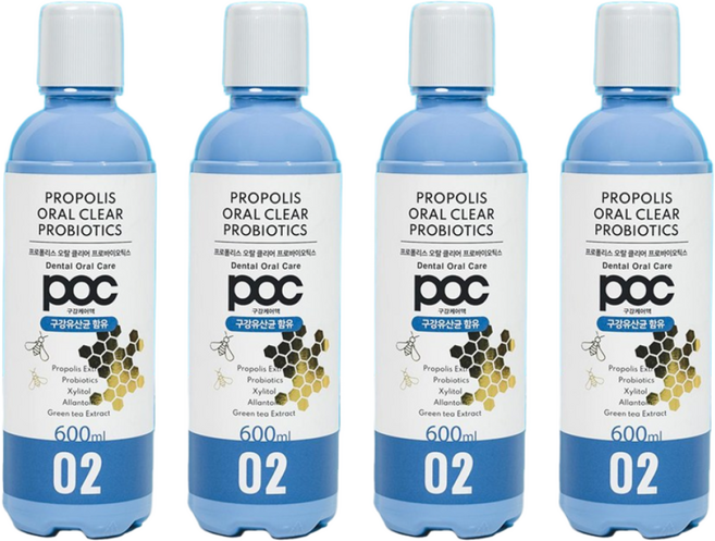 POC Pro 오랄클리어 프로폴리스 프로바이오틱스 찌꺼기 천연성분 가글, 600ml, 4개