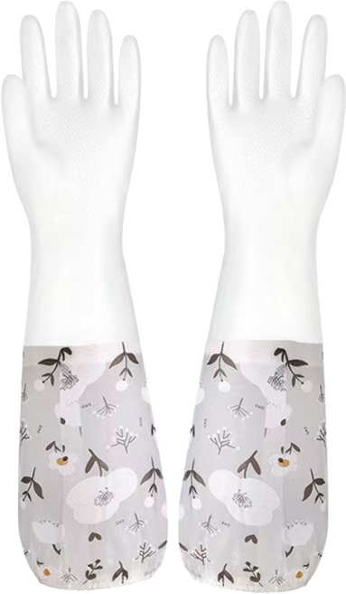 와이제이 플라워패턴 다용도 고무장갑 설거지 욕실 청소 롱 주방장갑 3종세트, 1세트, FREE(one size), 아이보리