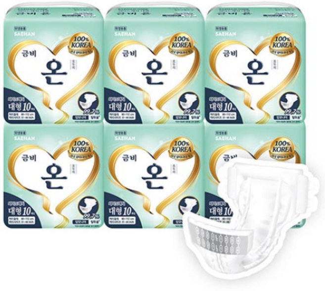 금비 남녀공용 온 와이드매직벨트 성인기저귀 SGA318, 10개입, 6개